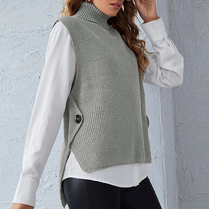 Chaleco Punto Cuello Alto Mujer Abrochado