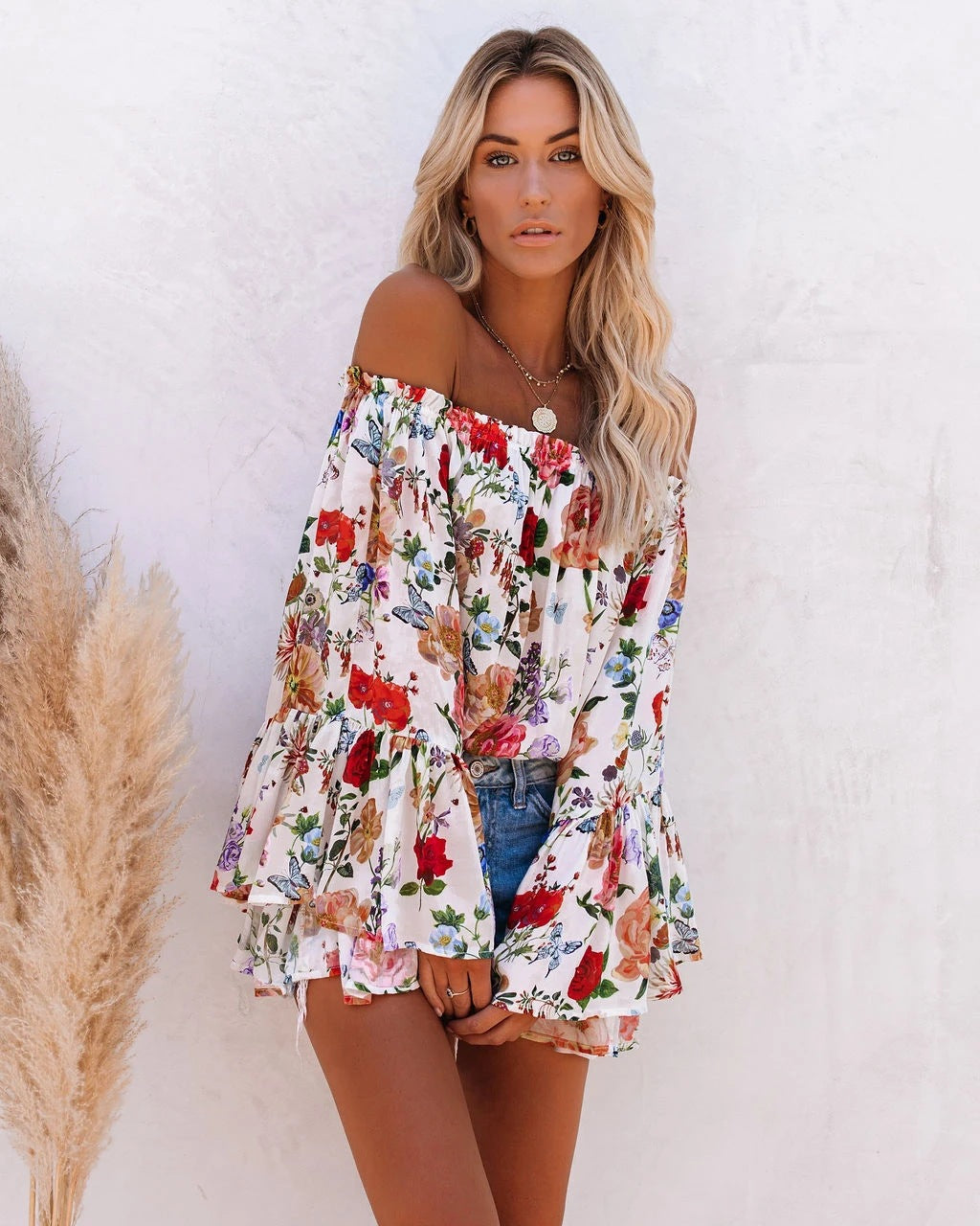 Blusa Flores Un Hombro Elegante