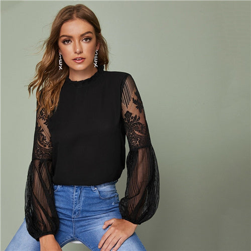 Blusa Encaje Seda Sexy Mujer - Vestiria