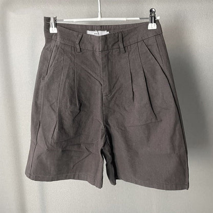 Pantalones cortos mujer lino rectos cintura alta Beige