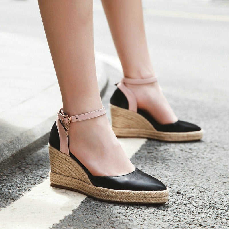 Sandalias Mujer de Cuña Natural con Correa Tobillo - Vestiria