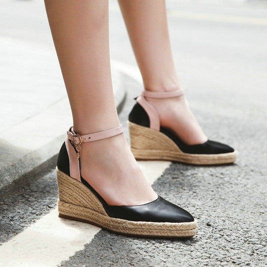 Sandalias Mujer de Cuña Natural con Correa Tobillo - Vestiria