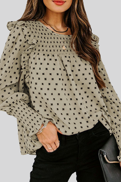 Blusa Flor Estampada con Mangas Largas Elegante