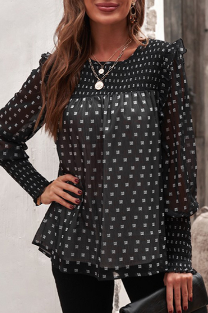 Blusa Flor Estampada con Mangas Largas Elegante