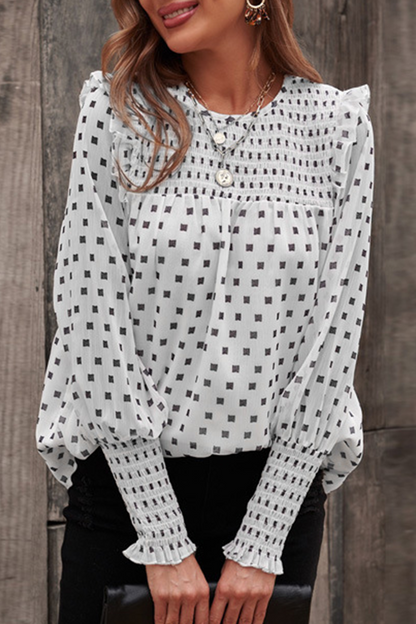 Blusa Flor Estampada con Mangas Largas Elegante - Vestiria
