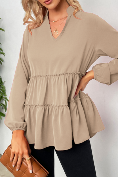 Blusa Femenina con Cuello en V y Volantes Románticos