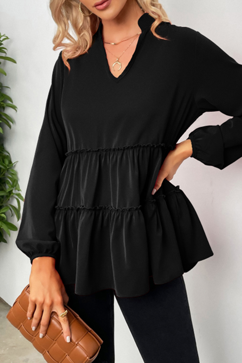 Blusa Femenina con Cuello en V y Volantes Románticos - Vestiria