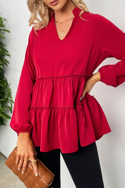 Blusa Femenina con Cuello en V y Volantes Románticos