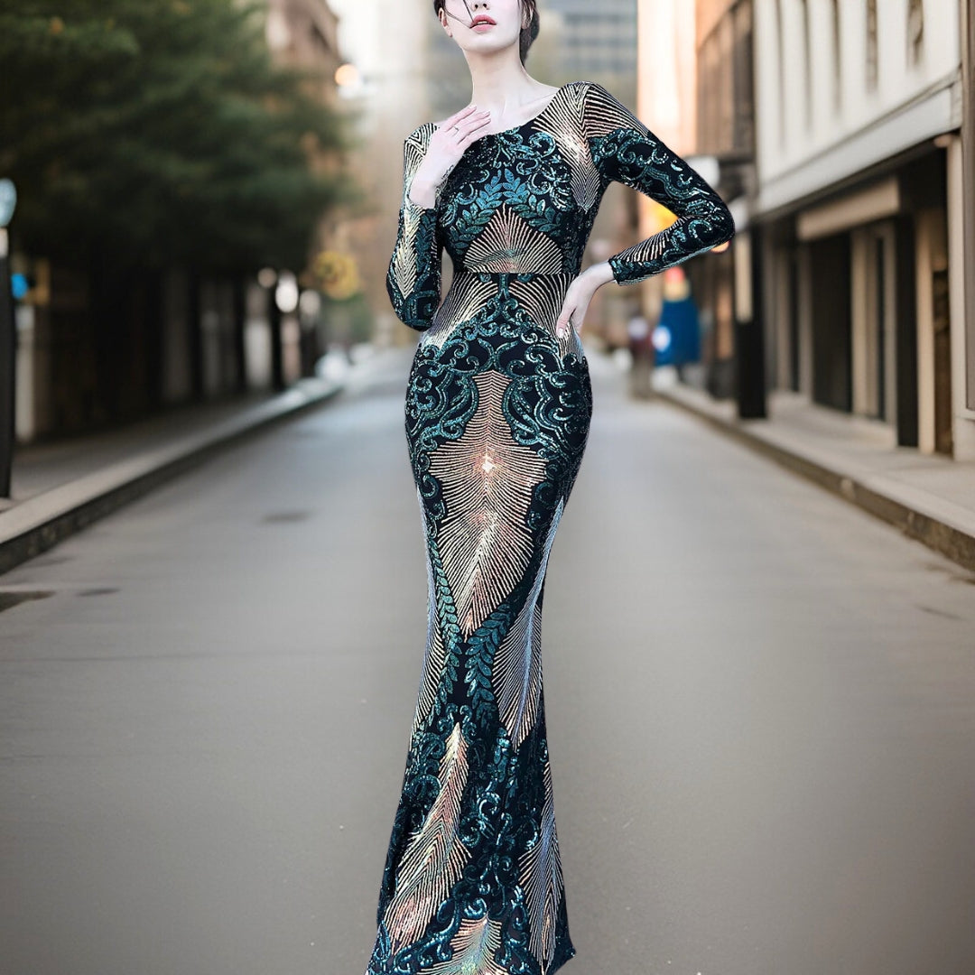 Vestido Lentejuelas sin Espalda Glamouroso