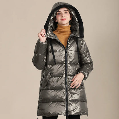 Chaqueta Invierno Acolchada Mujer Capucha Impermeable