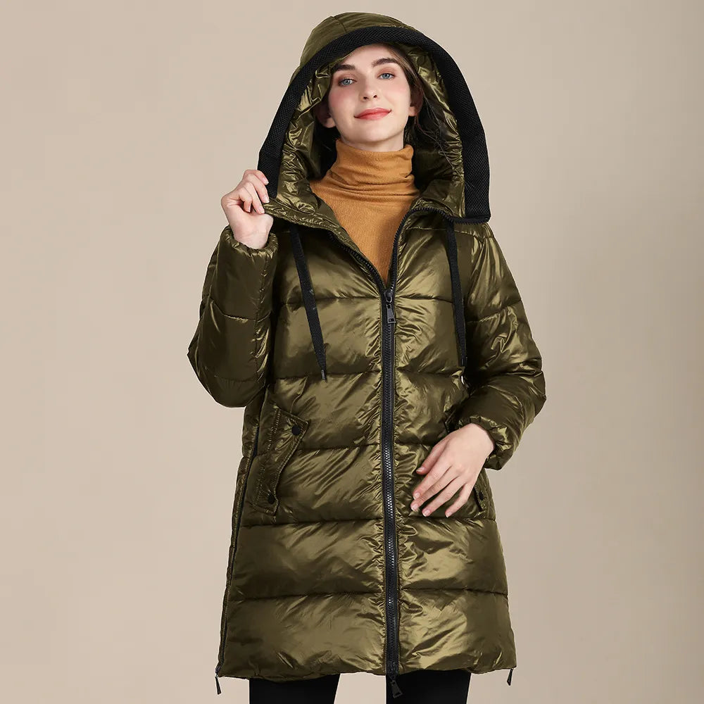 Chaqueta Invierno Acolchada Mujer Capucha Impermeable