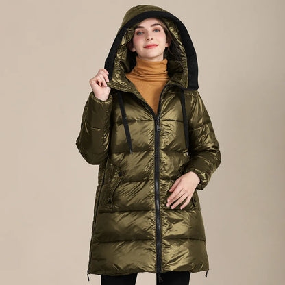 Chaqueta Invierno Acolchada Mujer Capucha Impermeable