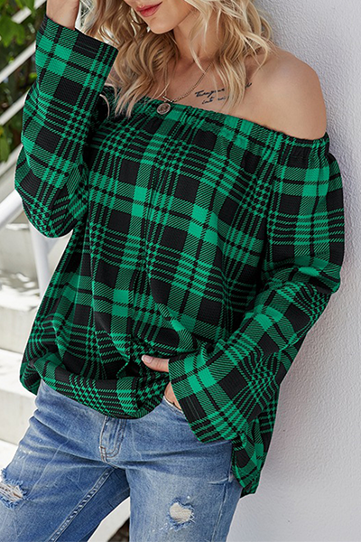 Blusa Cuadros Relajada Descubierta Hombros