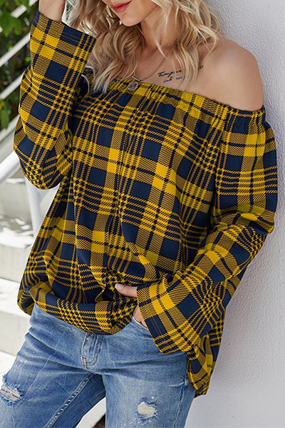 Blusa Cuadros Relajada Descubierta Hombros