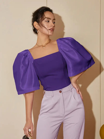 Top de Raso Elegante Mangas Voladas