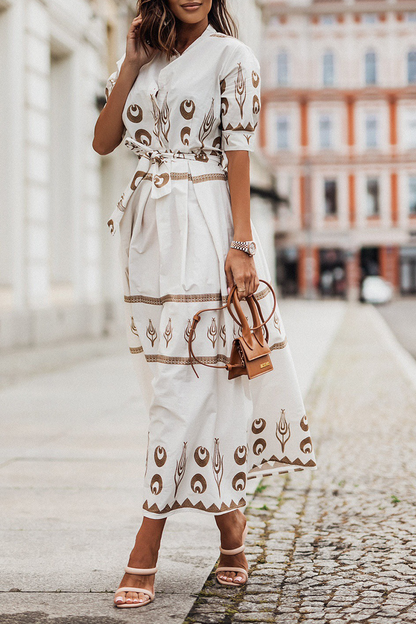 Vestido Floral Estilo Clásico Cinturón - Vestiria