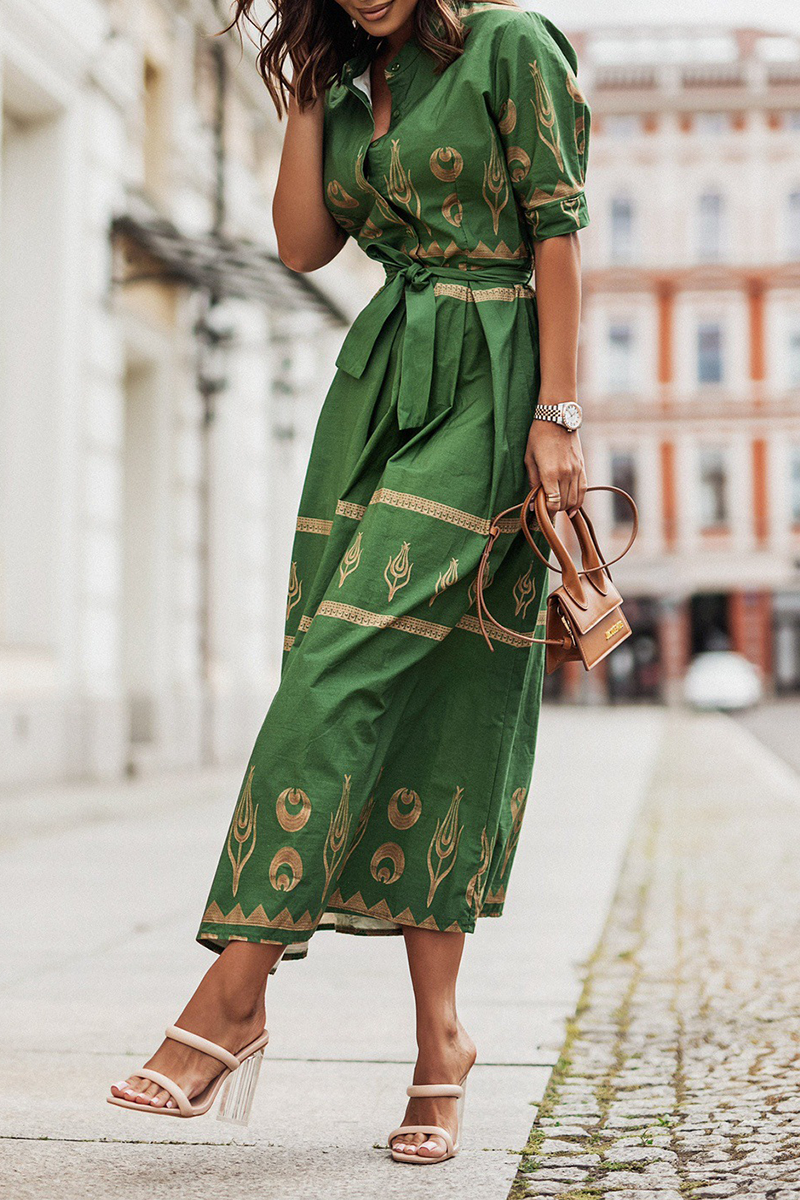 Vestido Floral Estilo Clásico Cinturón