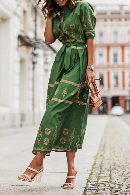 Vestido Floral Estilo Clásico Cinturón