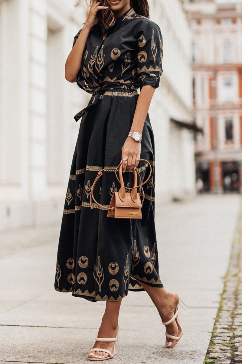 Vestido Floral Estilo Clásico Cinturón