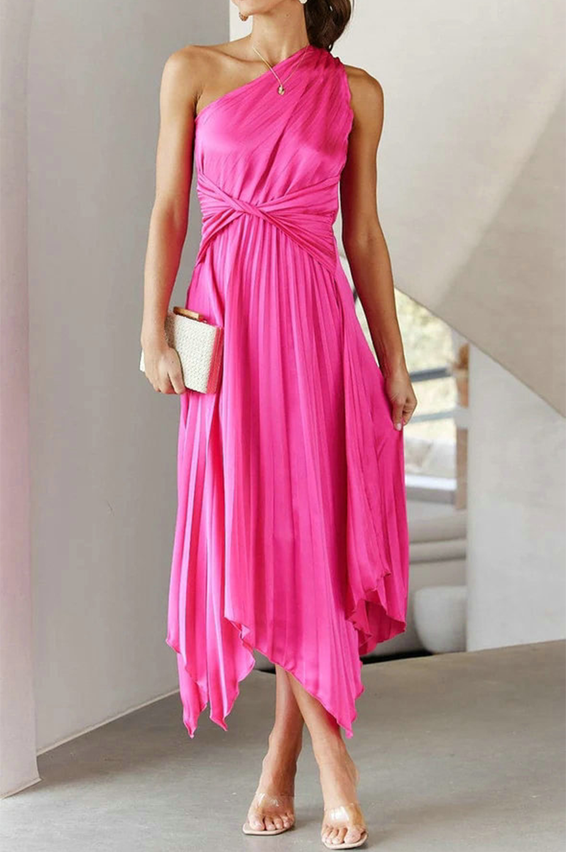 Vestido Midi Plisado Asimétrico Elegante - Vestiria