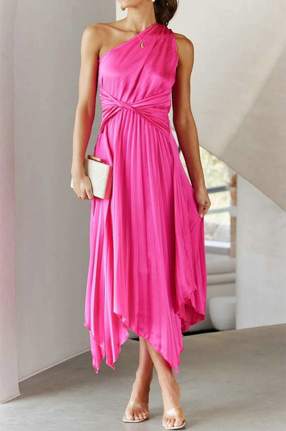 Vestido Midi Plisado Asimétrico Elegante - Vestiria