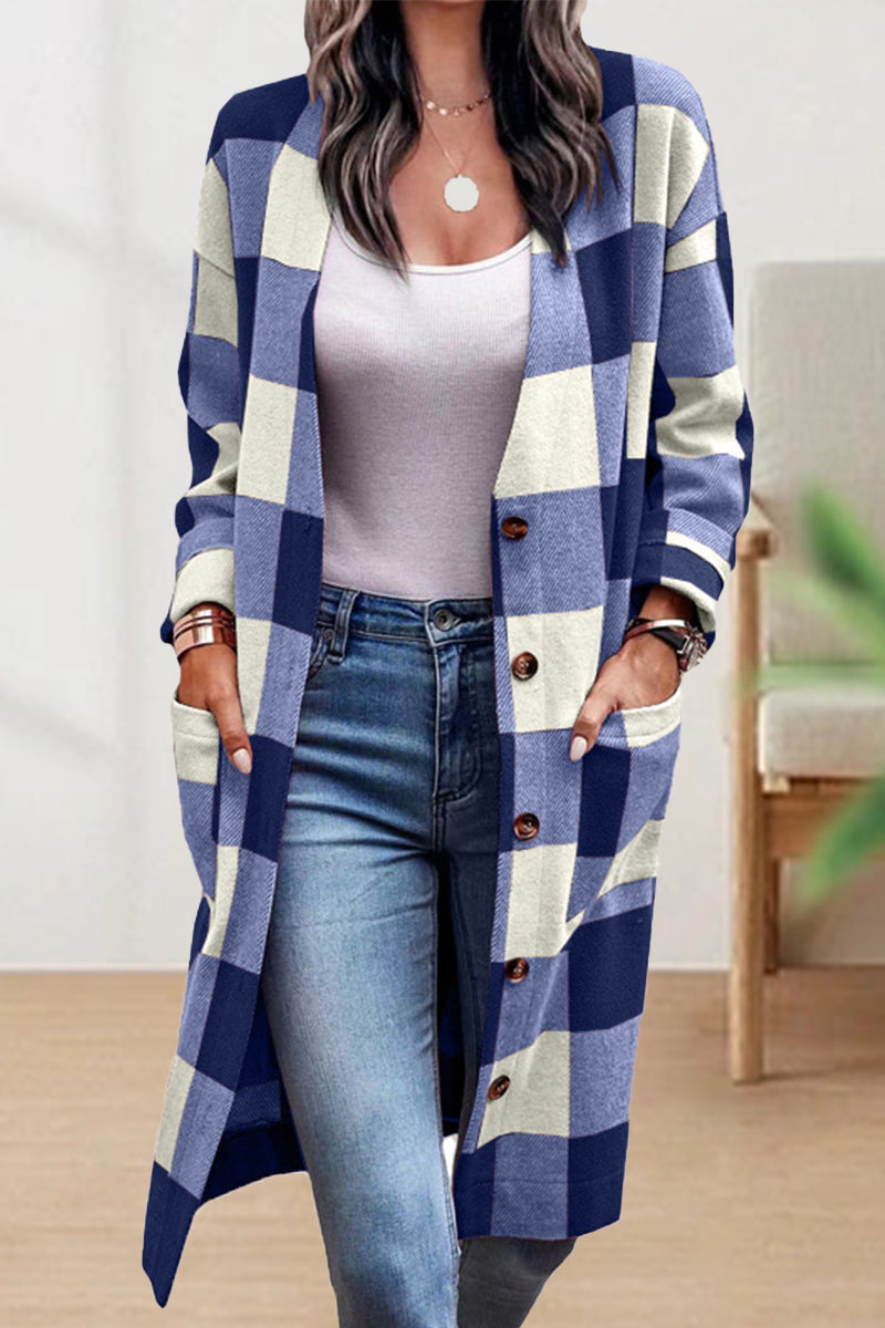 Abrigo Cuadriculado Elegante Mujer Invierno