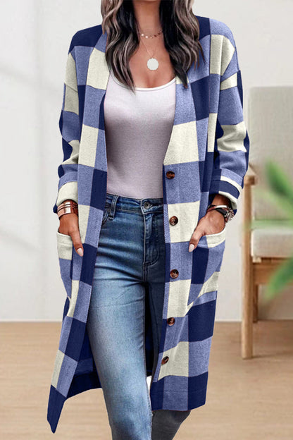 Abrigo Cuadriculado Elegante Mujer Invierno