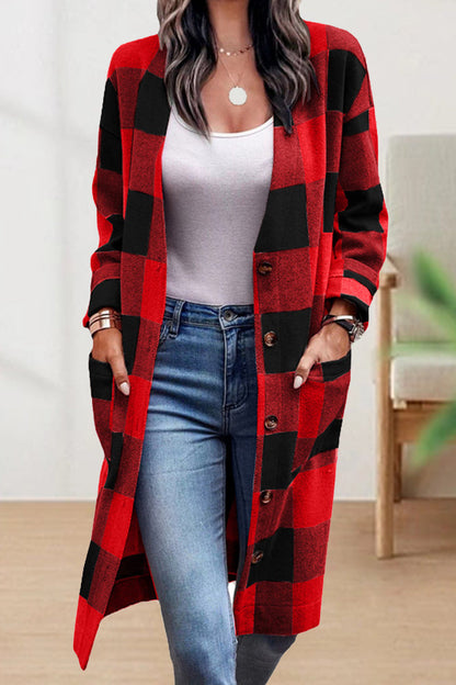 Abrigo Cuadriculado Elegante Mujer Invierno