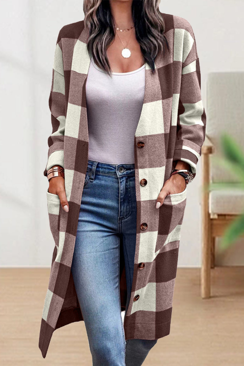 Abrigo Cuadriculado Elegante Mujer Invierno