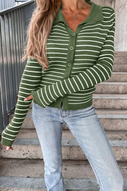 Blusa de manga larga a rayas con cuello polo