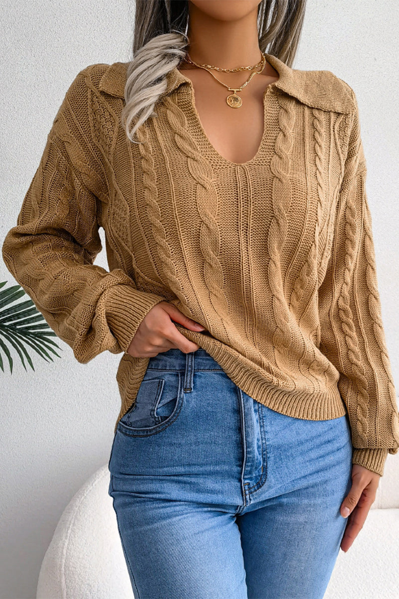 Blusa de Punto Cuello en V Elegante Mujer