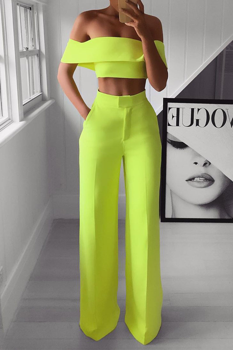Conjunto de verano sin hombros y pantalón alto elegante