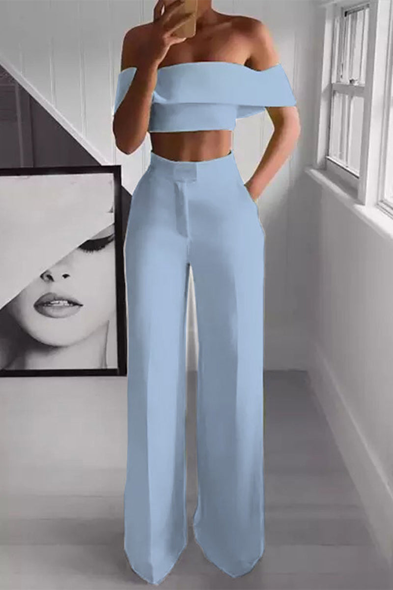Conjunto de verano sin hombros y pantalón alto elegante