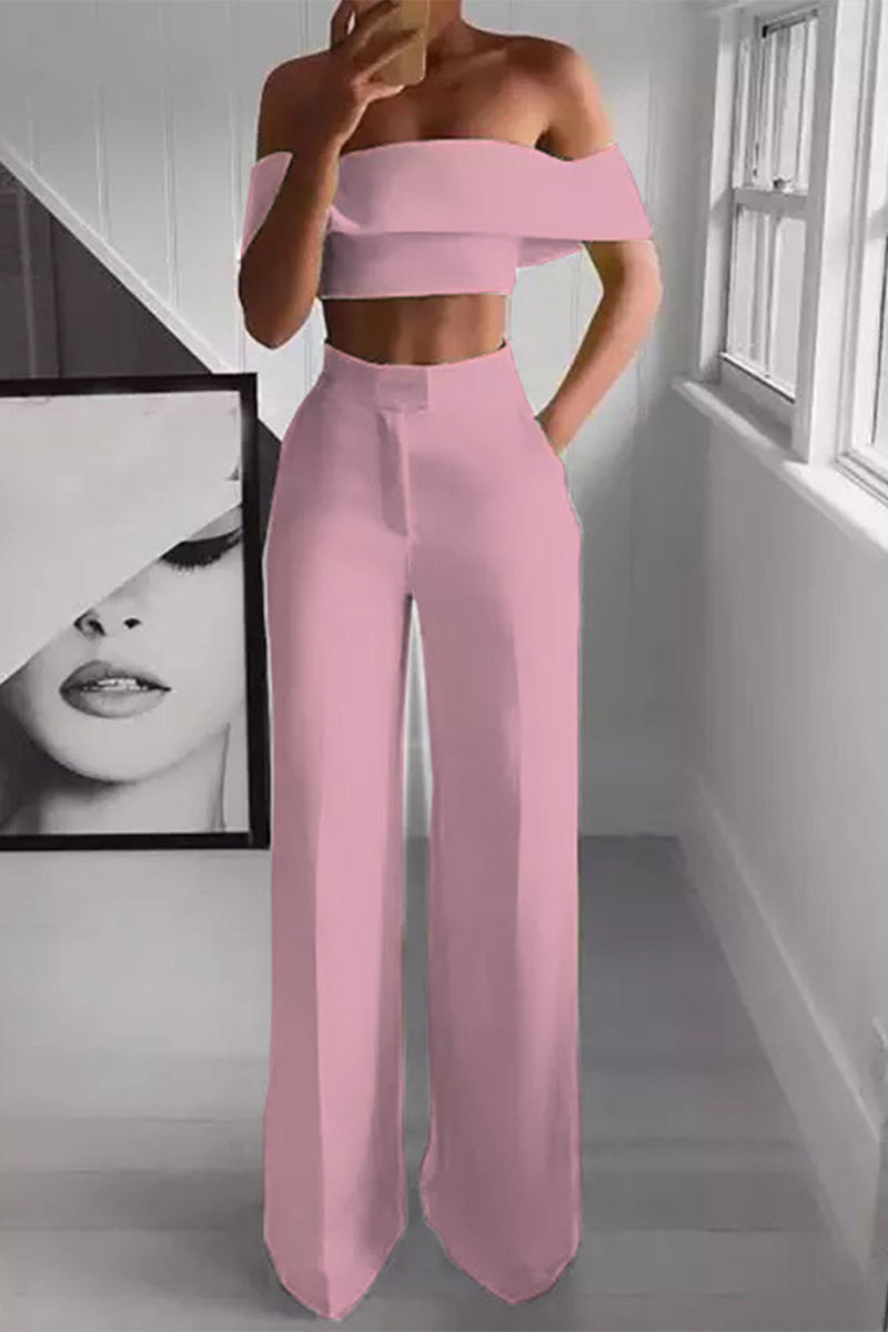Conjunto de verano sin hombros y pantalón alto elegante