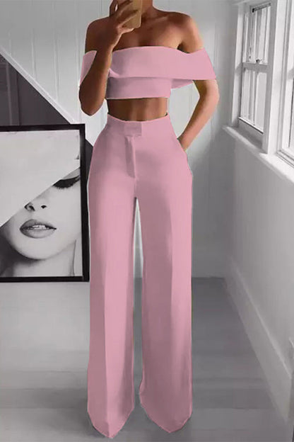 Conjunto de verano sin hombros y pantalón alto elegante