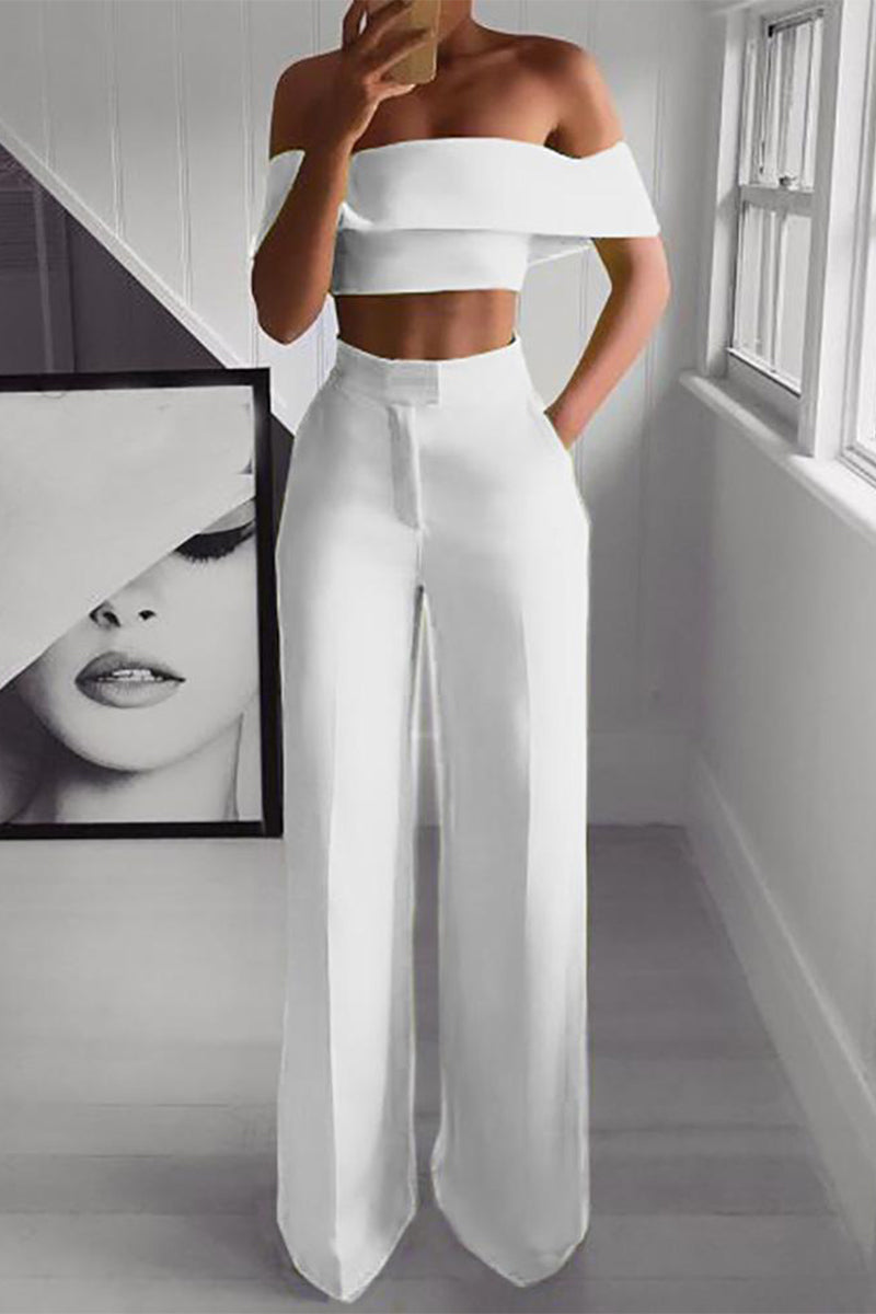 Conjunto de verano sin hombros y pantalón alto elegante