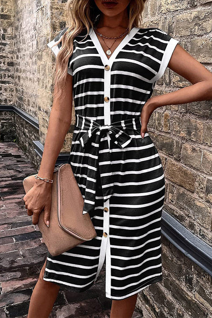 Vestido Rayas Elegante Cintura Ajustada