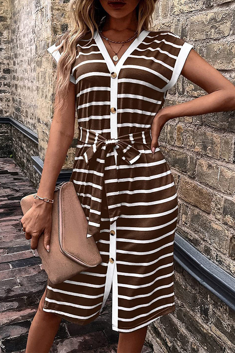 Vestido Rayas Elegante Cintura Ajustada
