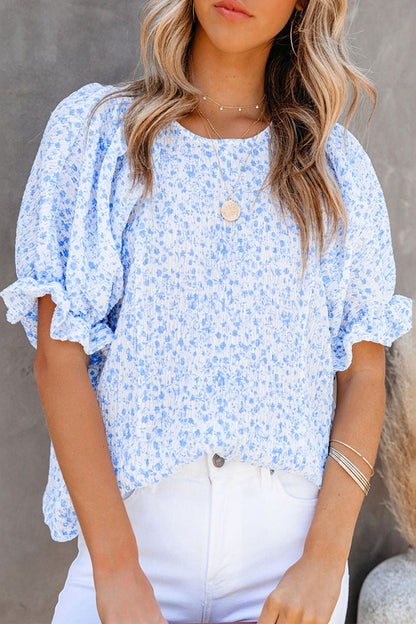 Blusa Florales Mangas Voladas Elegante