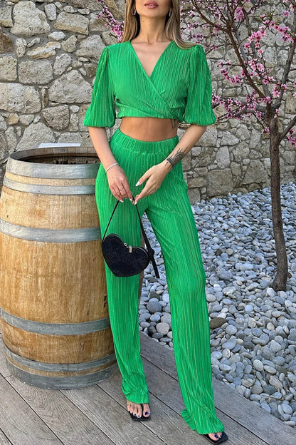 Conjunto de crop top y pantalón elegante mujer - Vestiria