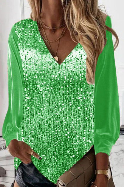 Blusa Lentejuelas Manga Larga Glamurosa