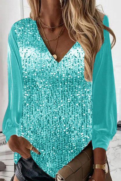 Blusa Lentejuelas Manga Larga Glamurosa