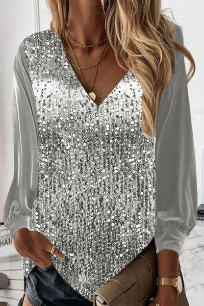 Blusa Lentejuelas Manga Larga Glamurosa
