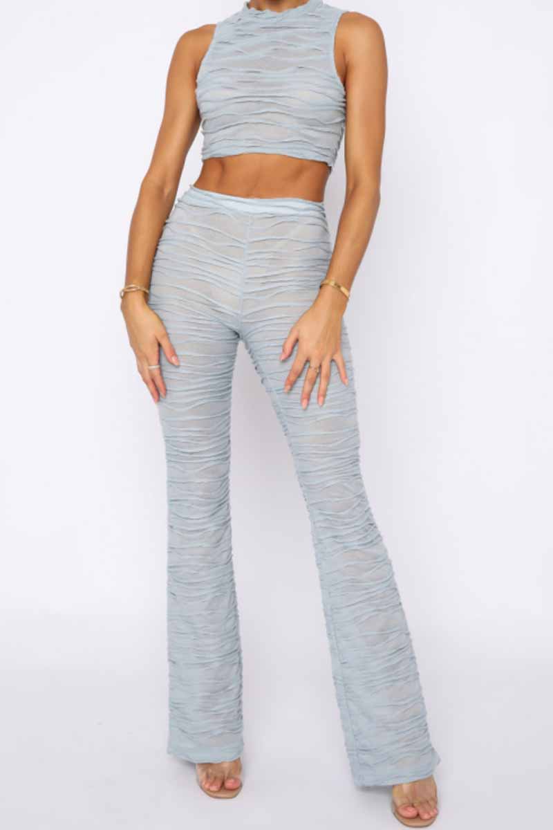 Conjunto de mujer plisado sin mangas y pantalón ancho elegante