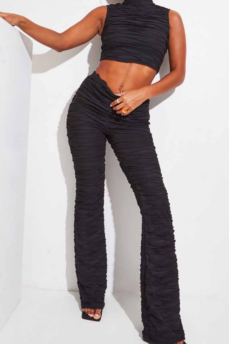 Conjunto de mujer plisado sin mangas y pantalón ancho elegante