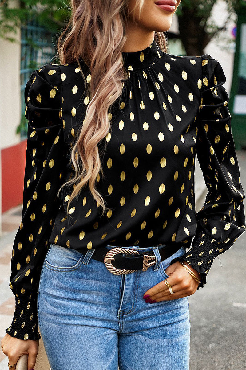 Blusa de manga larga con estampado de lunares elegante