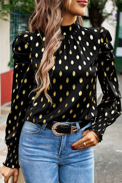 Blusa de manga larga con estampado de lunares elegante
