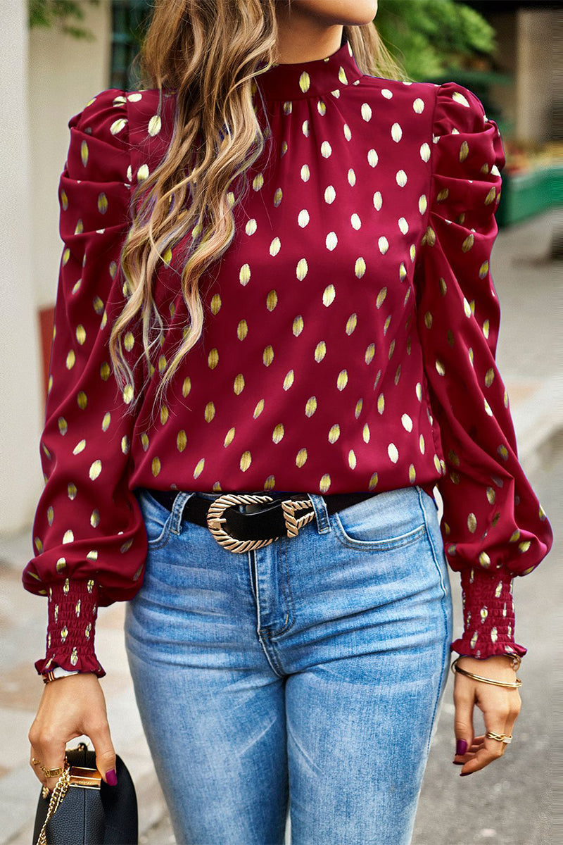 Blusa de manga larga con estampado de lunares elegante