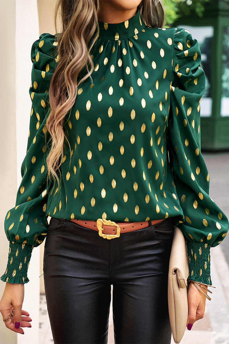 Blusa de manga larga con estampado de lunares elegante
