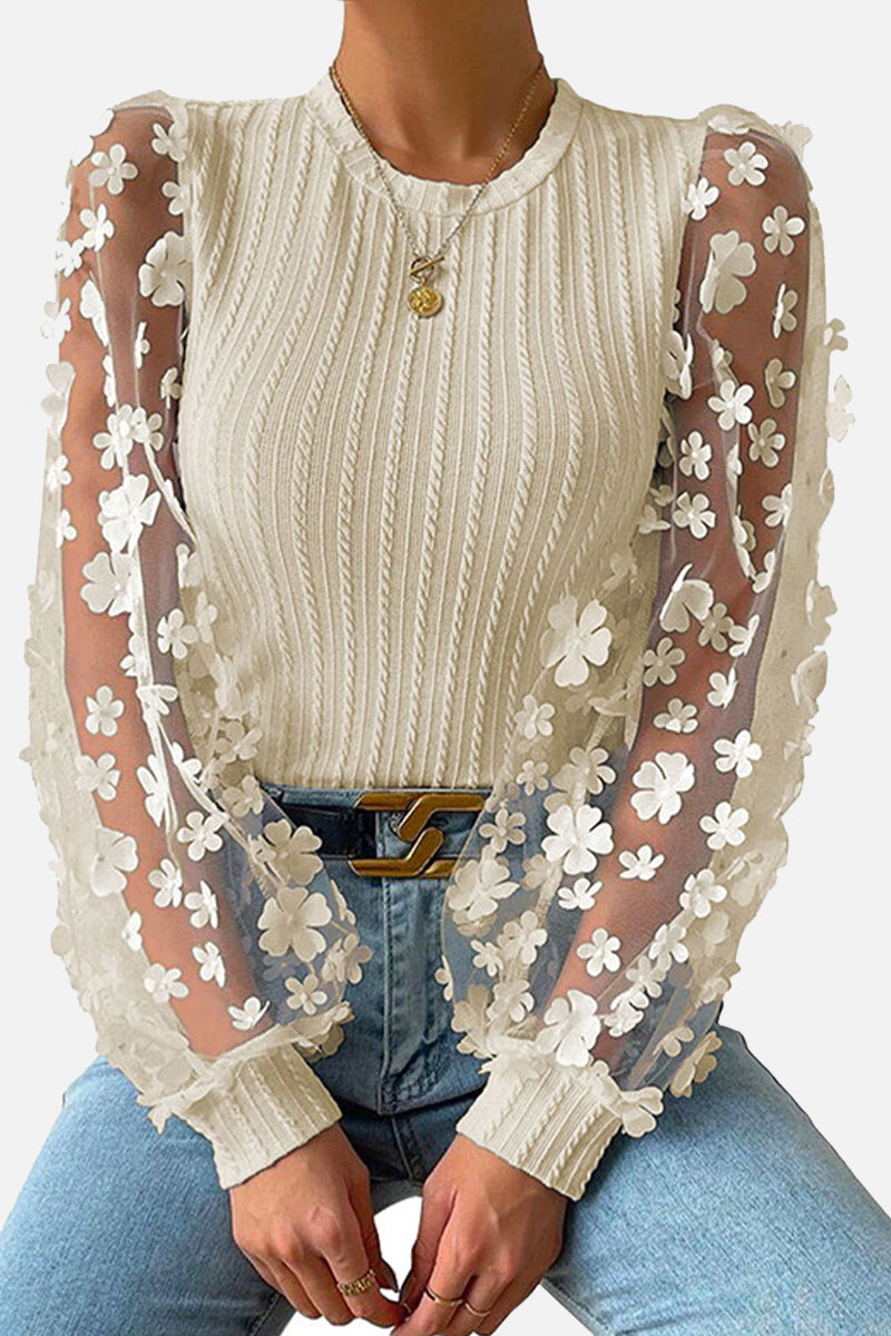 Blusa de manga larga encaje florido elegante - Vestiria